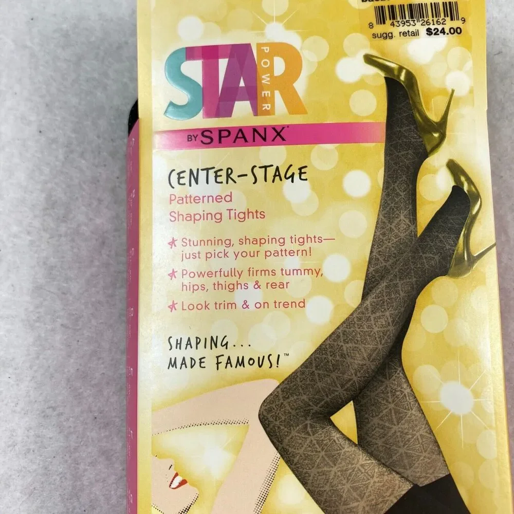 Star Power By Spanx Women Size A Shaping Tights Black Patterned Stretch Shapwear